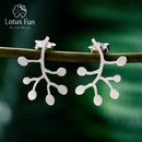 Lotus Fun Echtes 925er Sterlingsilber Natürlicher Kreativer Handgefertigter Edelschmuck Lebenszweige Blätter Ohrstecker für Frauen Brincos