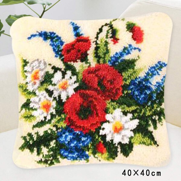 DIY Latch Hook Rug Kits Crocheting Yarn Cushion Carpet Cover Floor Mat 3D Cartoon Flower Sewing Needlework for Adults Kids Gift