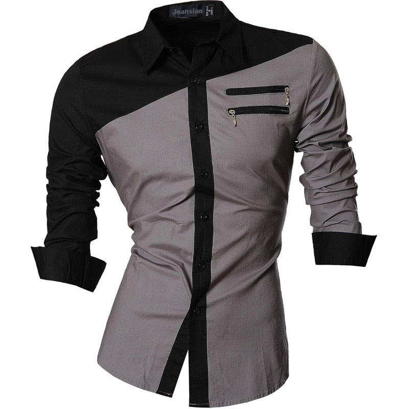 jeansian Spring Autumn Features Shirts Men Casual Long Sleeve Casual Male Shirts Zipper Decoration (No Pockets) Z015