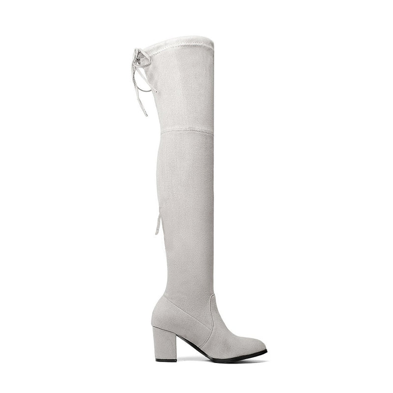 ESVEVA 2020, botas por encima de la rodilla, botas cálidas de punta redonda para invierno para mujer, botas cortas de felpa + tela elástica, botas de moda de talla grande 34-43