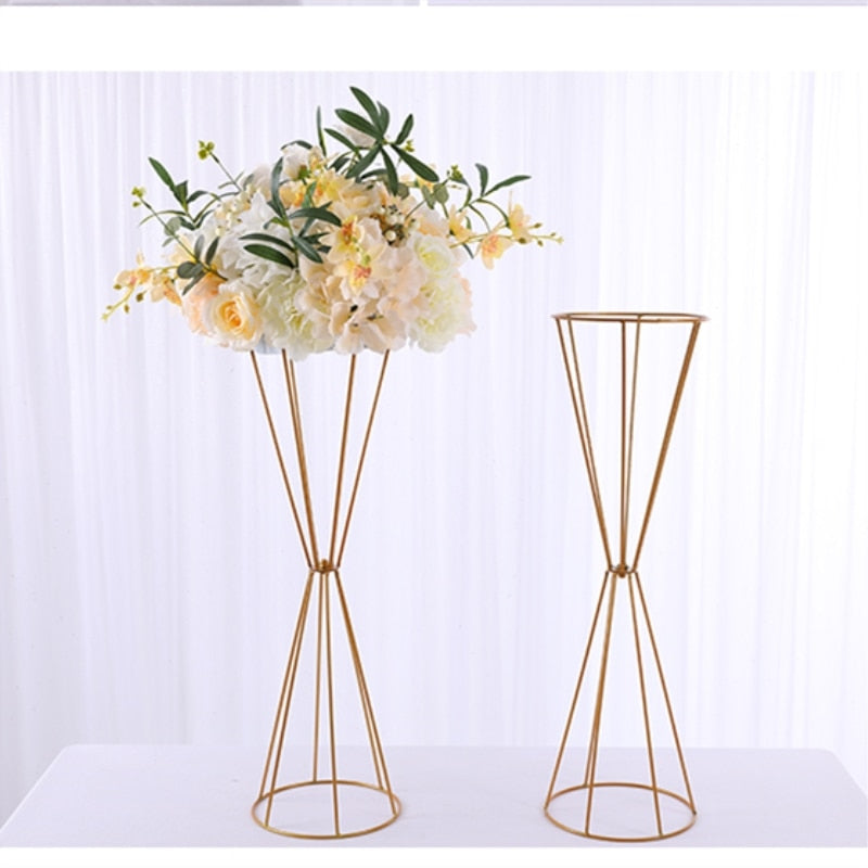 70CM/50CM Flower Vases Gold/ White Flower Stands Metal Road Lead Wedding Centerpiece Flowers Rack For Event Party Decoration