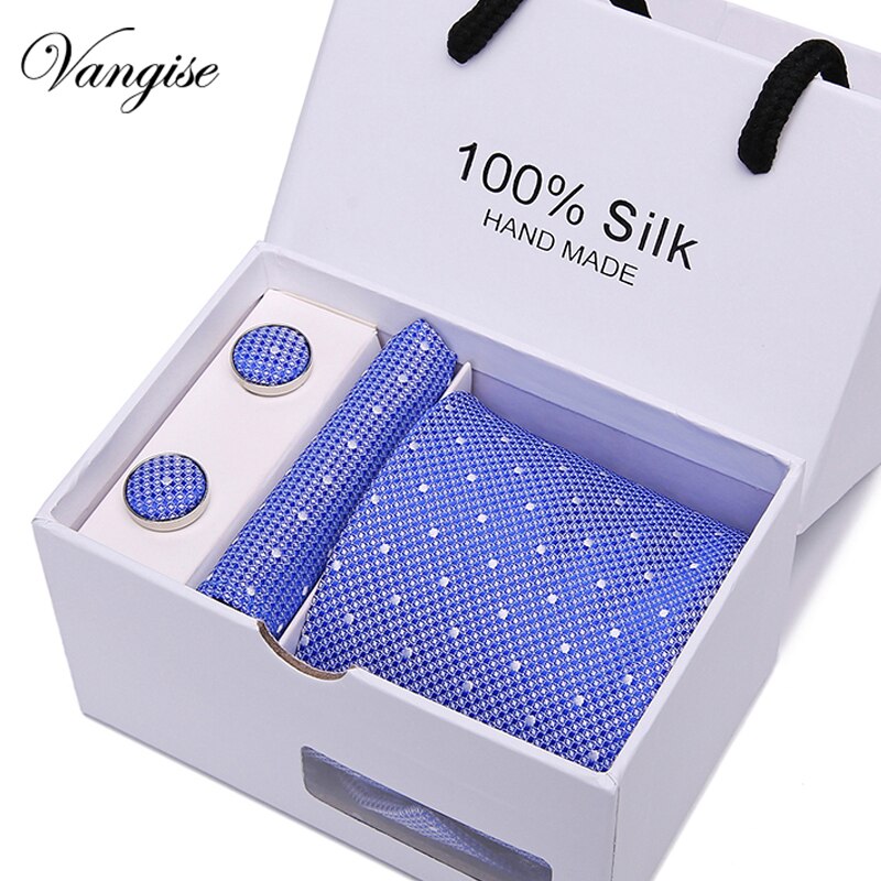 New Design Tie Set With Gift Box Jacquard Woven gravata Silk Tie Hanky Cufflinks Necktie Sets For Wedding Party Men