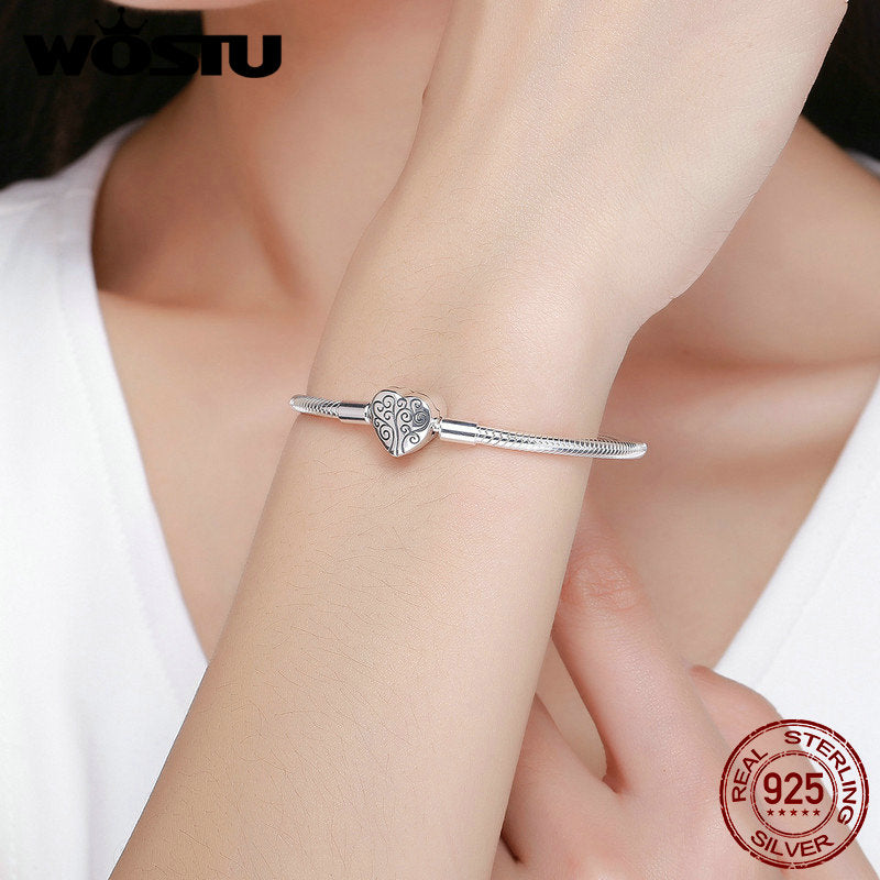 WOSTU Genuine 925 Sterling Silver Tree of Life Charm Bracelet &amp; Bangle For Women Fit Original Brand DIY Beads Jewelry CQB066