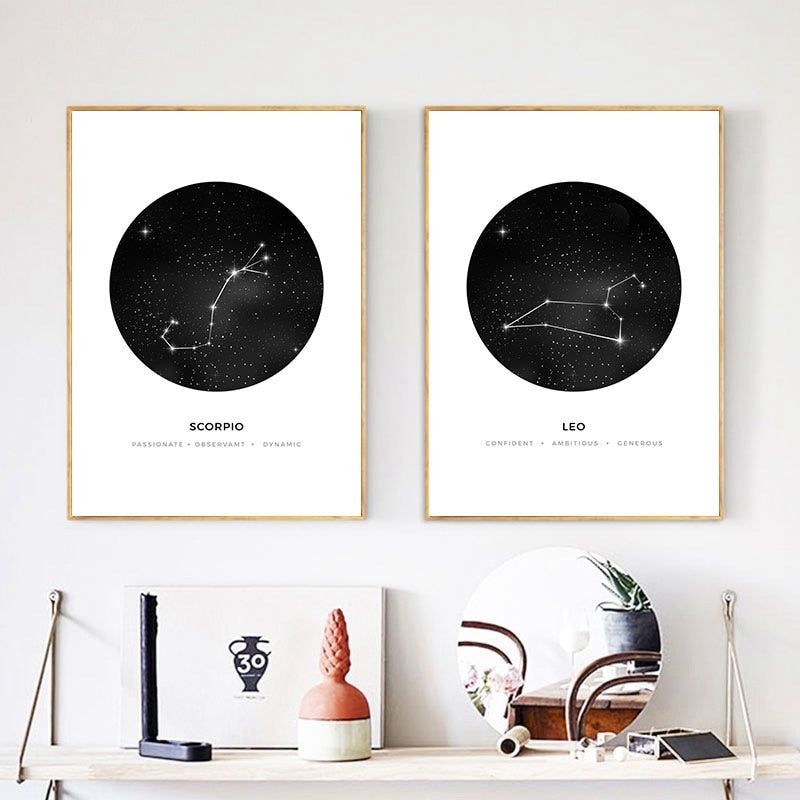 12 Constellations Home Decor Nordic Canvas Painting Wall Art Modern Abstract Posters and Prints Minimalist Art for Living Room