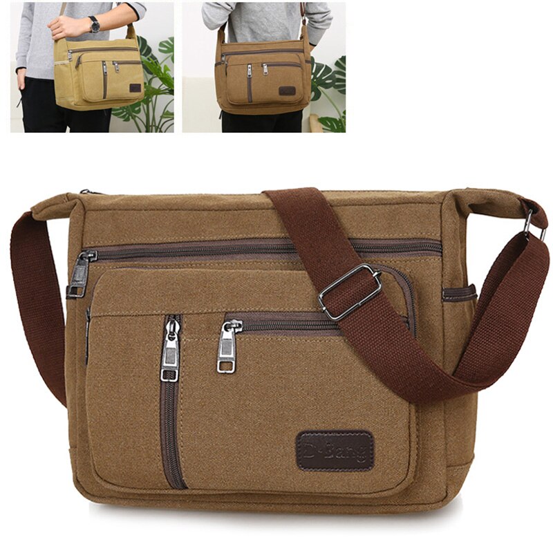 Männer Leinwand Umhängetasche Multifunktions Lässige Reise Umhängetaschen Vintage Solide Reißverschluss Männer Messenger Handtaschen mit Griff oben