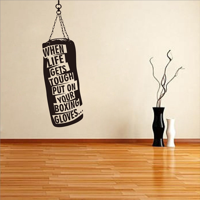 When life gets..Punch Bag Gloves Boxing Motivational Wall Decals Fitness Gym Hobby Quote Vinyl Stickers DIY Art Decor