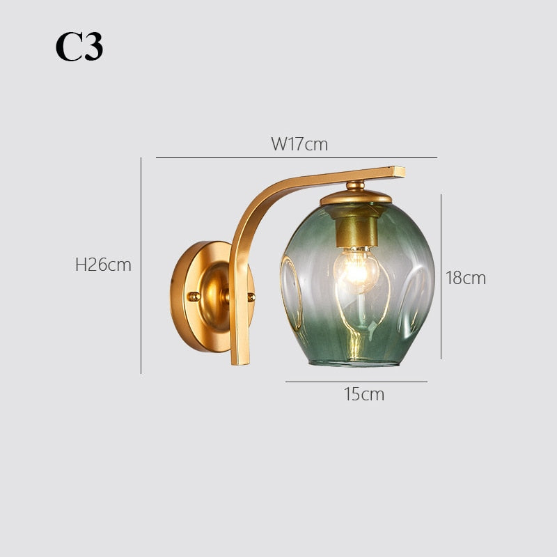 Modern Color Sconce Wall Lamp Glass Lampshade Loft Decorative Indoor Corridor Led Wall Lights Fixtures E27 Black Gold Blue