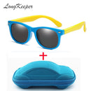 LongKeeper Spiegel Kinder Sonnenbrillen mit Etui Jungen Mädchen Polarisiert Silikon Sicherer Sonnenschutz Brille Geschenk Für Kinder Baby UV400 Gafas