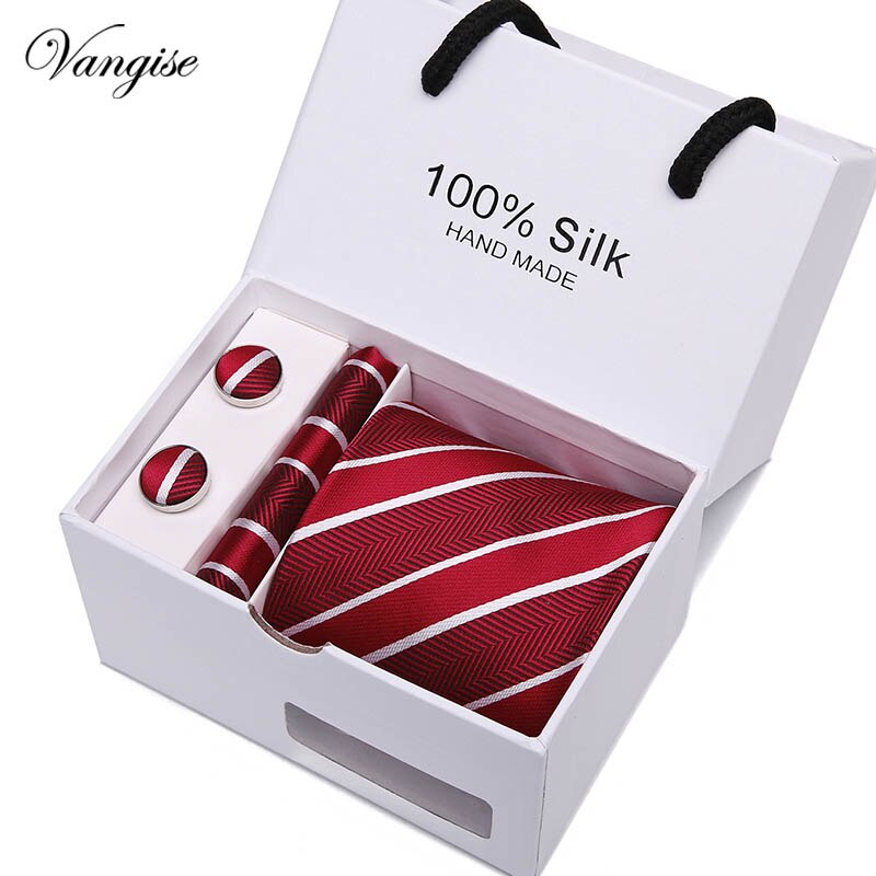 New Design Tie Set With Gift Box Jacquard Woven gravata Silk Tie Hanky Cufflinks Necktie Sets For Wedding Party Men