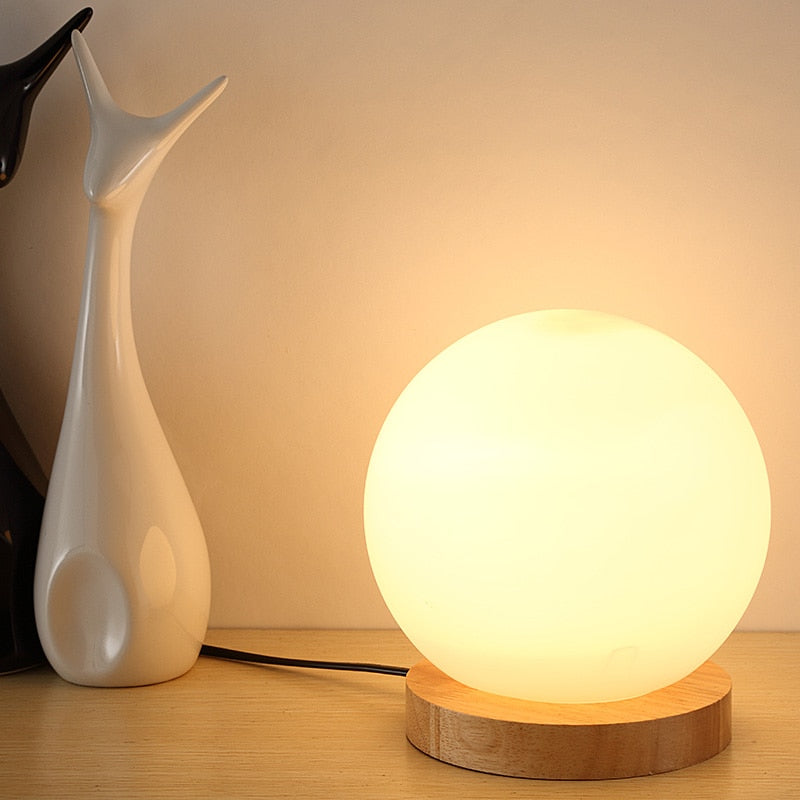 15cm Simple Glass Creative Warm Dimmer Night Lighting Desk Bedroom Bed Decoration Ball Wooden Small Round Desk Lamps  Home Decor