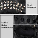 2019 Fashion Half Finger Gloves Women PU Leather Fingerless Driving Gloves Rivet Hollow Dancing Guante For Men Black white Luvas