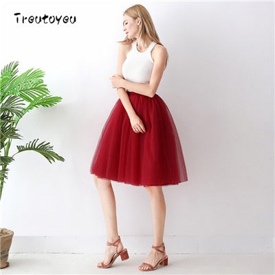 Gothic 7 Layers 65cm Mix Colors Tutu Tulle Skirt Women Streetwear High Waist Pleated Midi Skirts spudniczki jupe rokken faldas