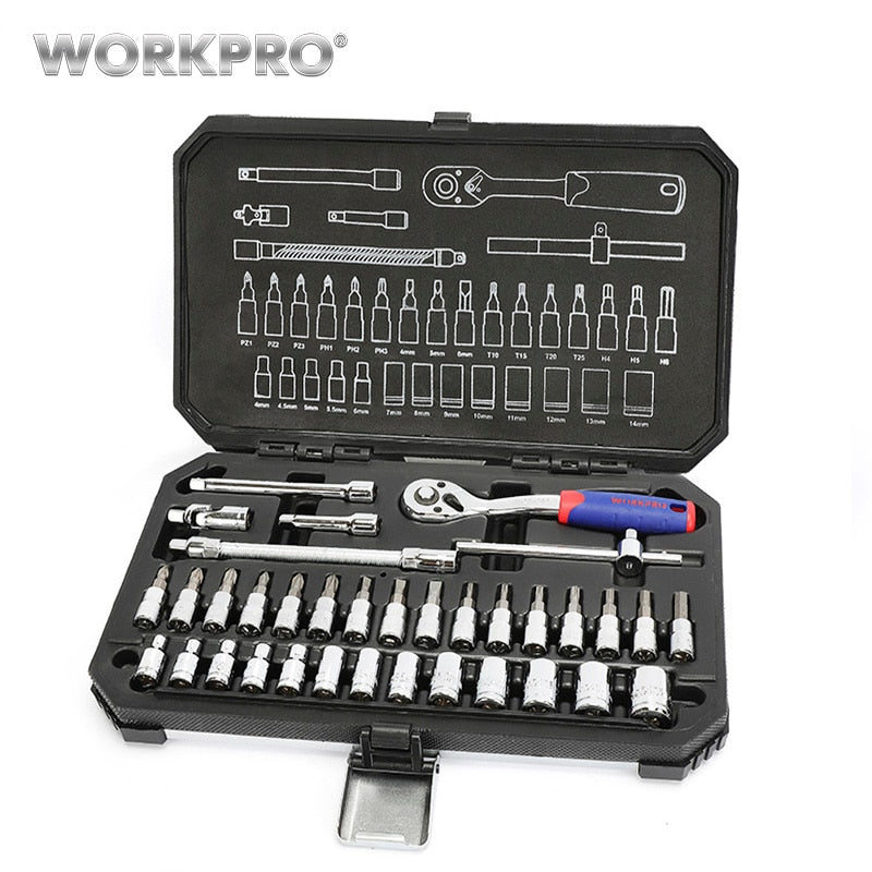 WORKPRO 35PC Tool Set Home Instruments Set of Tools for Car Repair Tools 1/4&quot; Dr. Socket Set Ratchet Wrench