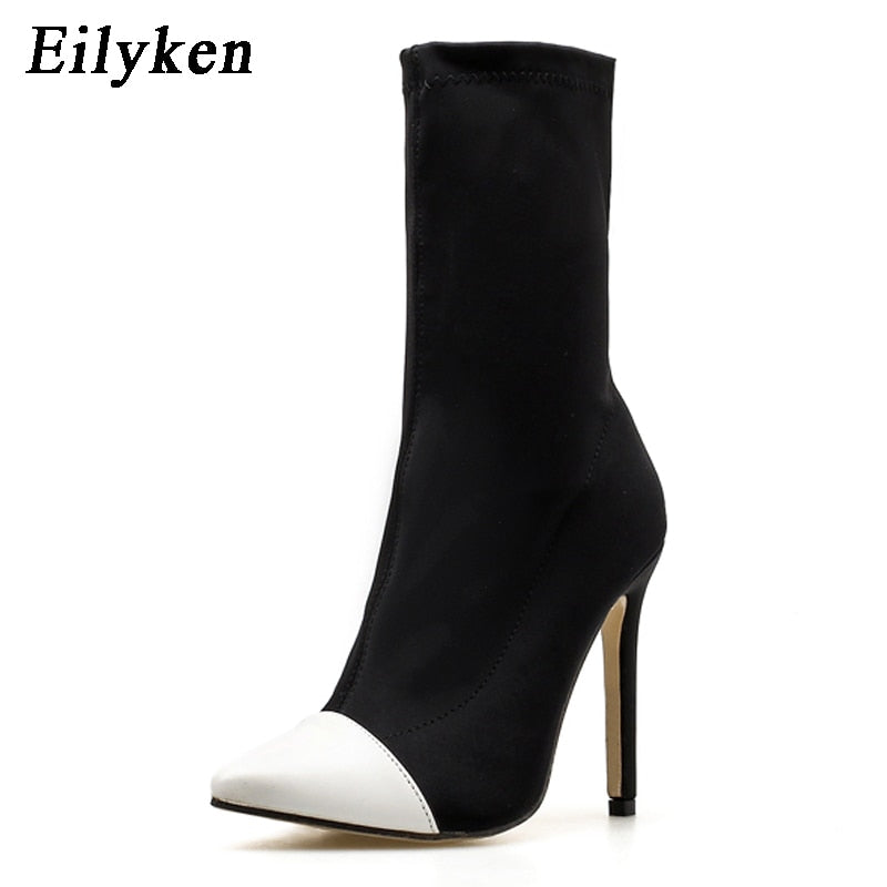 Eilyken, novedad de 2022, Botas tipo calcetín para mujer, Botas altas elásticas con punta en pico, Botines de tacón alto, zapatos de tacón para mujer, Botas de aguja