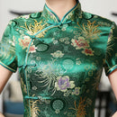 2021 nuevo Cheongsam de rayón verde de alta moda chino clásico Qipao de mujer elegante de manga corta novedad vestido largo S-3XL C0136-D