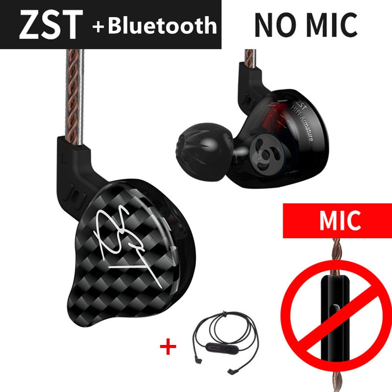 KZ ZST Auriculares Bluetooth 1DD + 1BA Driver Dynamic &amp; Armature in Ear Monitores Aislamiento de ruido HiFi Música Deportes Auriculares Auriculares