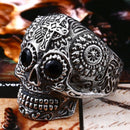 BEIER Stainless Steel Gothic gold Carving kapala skull  Ring Biker Hiphop rock Jewelry Unique fashion Gift for men BR8-327