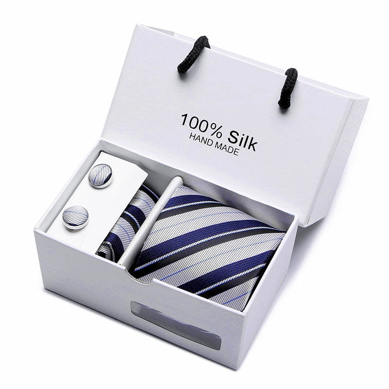 New Design Tie Set With Gift Box Jacquard Woven gravata Silk Tie Hanky Cufflinks Necktie Sets For Wedding Party Men