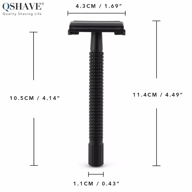 Qshave IT Matte Black Steel Coating Safety Razor Long Handle Butterfly Open Classic Safety Razor 11.4 x 4.3 weishi with 5 blades