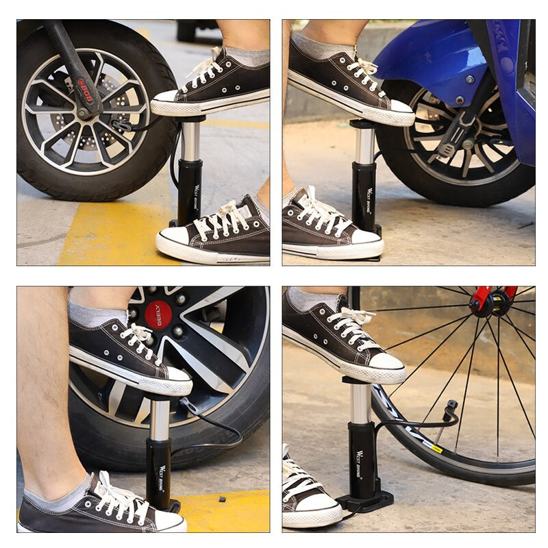 WEST BIKING 120 PSI Fahrradpumpe Passend für Presta Schrader Aluminiumlegierung Fahrrad Inflator Fußpedal Tragbare Bodenluftpumpe