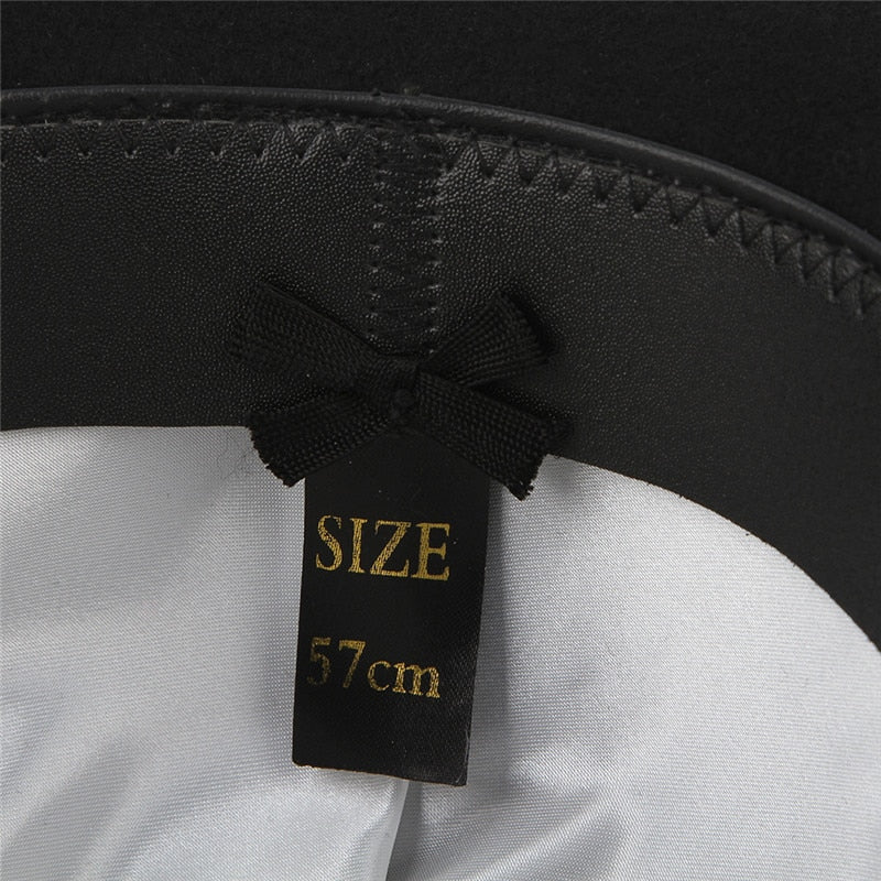 GEMVIE 4 Sizes 100% Wool Felt Black Derby Bowler Hat For Men Women Feather Satin Lining Casual Formal Fedora