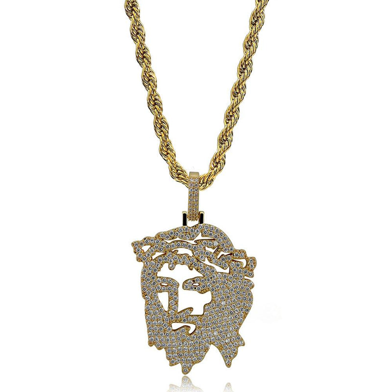 TOPGRILLZ Solid Back Iced Out JESUS Christ Head Face Pendants Necklaces Hip Hop Gold Silver Color Chain for Men Women Jewelry