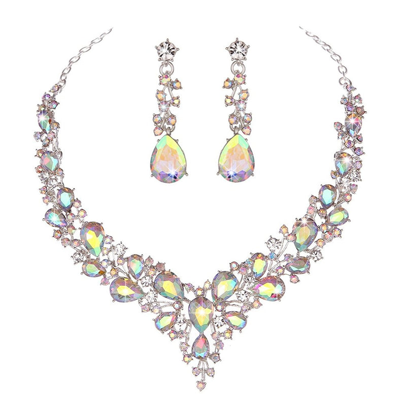 Delicate Women Austrian Crystal Jewelry Sets 16 Colors For Bridal Wedding Necklace And Earrings Sets Lady Party Fashion Jewelry