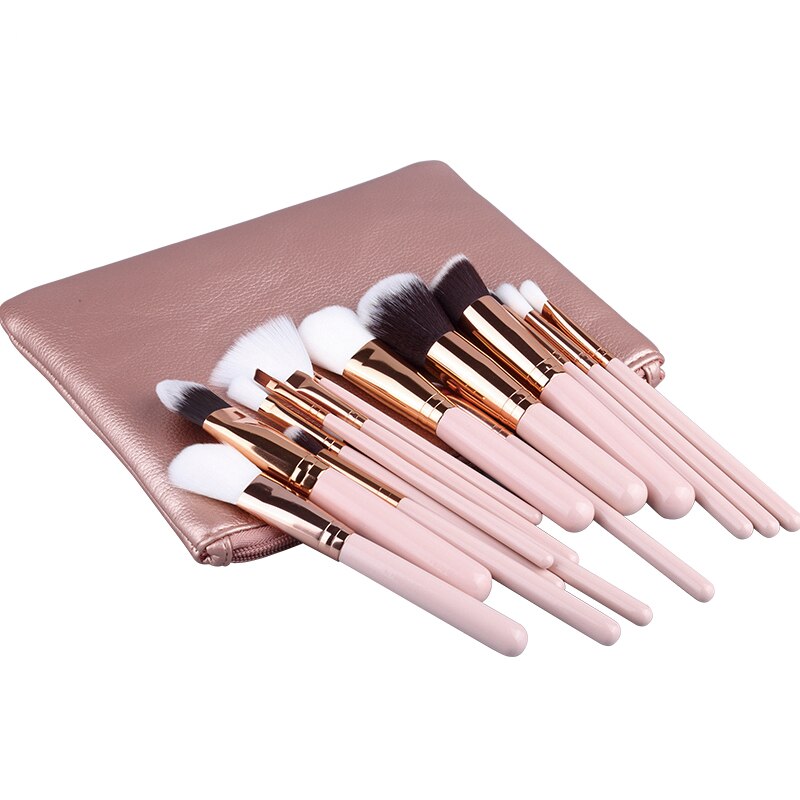 RANCAI Pro 15pcs Makeup Brushes Set Powder Foundation Eyeshadow Make Up Brushes Cosmetics Soft Synthetic Hair with Leather Case