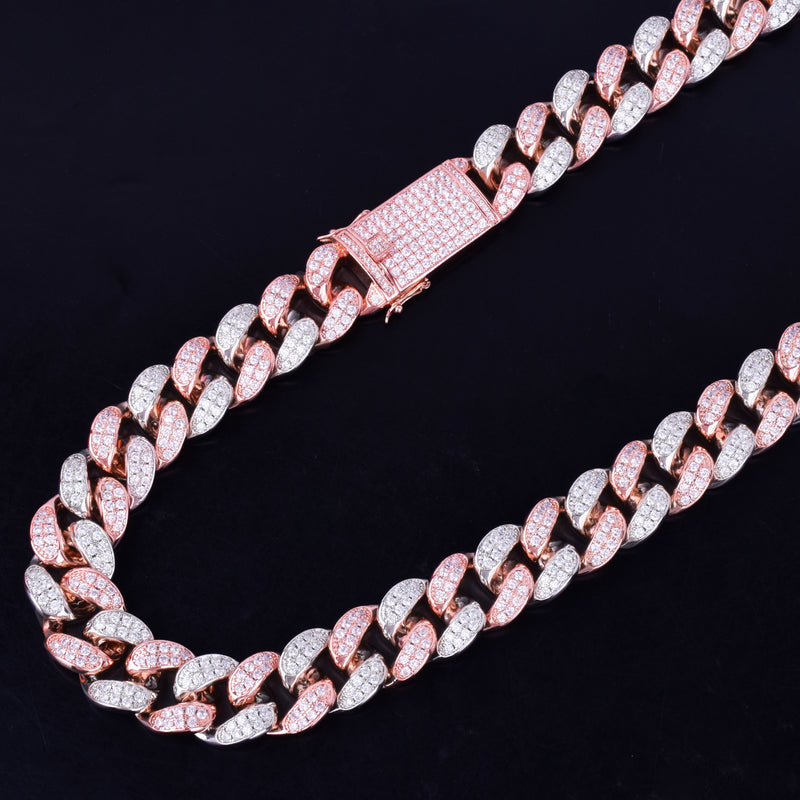 Bubble Letter 20mm Heavy Rose Color Zircon Miami Cuban Link Chain for Men Necklace Choker Hip Hop Jewelry Free Shipping Items