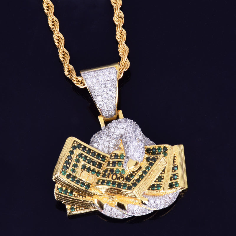 Hand Geld Dollar Halskette &amp; Anhänger Gold Farbe AAA Kubikzircon Hip Hop Rock Schmuck