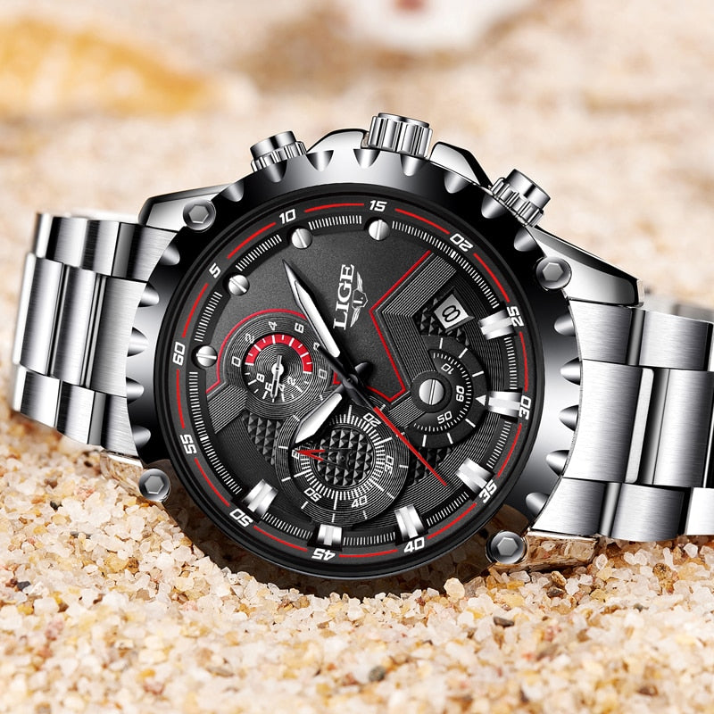 Marca LIGE, relojes de moda para hombre, reloj deportivo de cuarzo resistente al agua para hombre, reloj militar de acero completo, relojes de pulsera, reloj Masculino