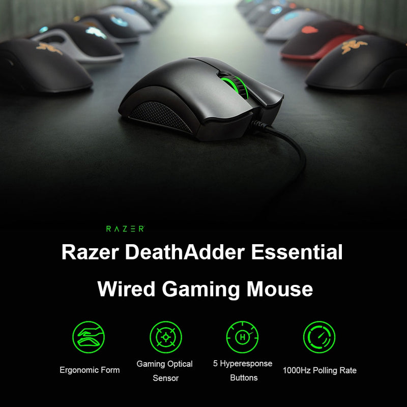 Razer DeathAdder Essential Wired Gaming Mouse 6400DPI Ratón ergonómico con sensor óptico de grado profesional Razer para computadora portátil