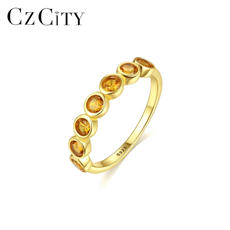 CZCITY Real 925 Sterling Silver Eternity Rings for Women Engagement Wedding Fine Jewelry Round Topaz Gemstone Bague Femme SR0252