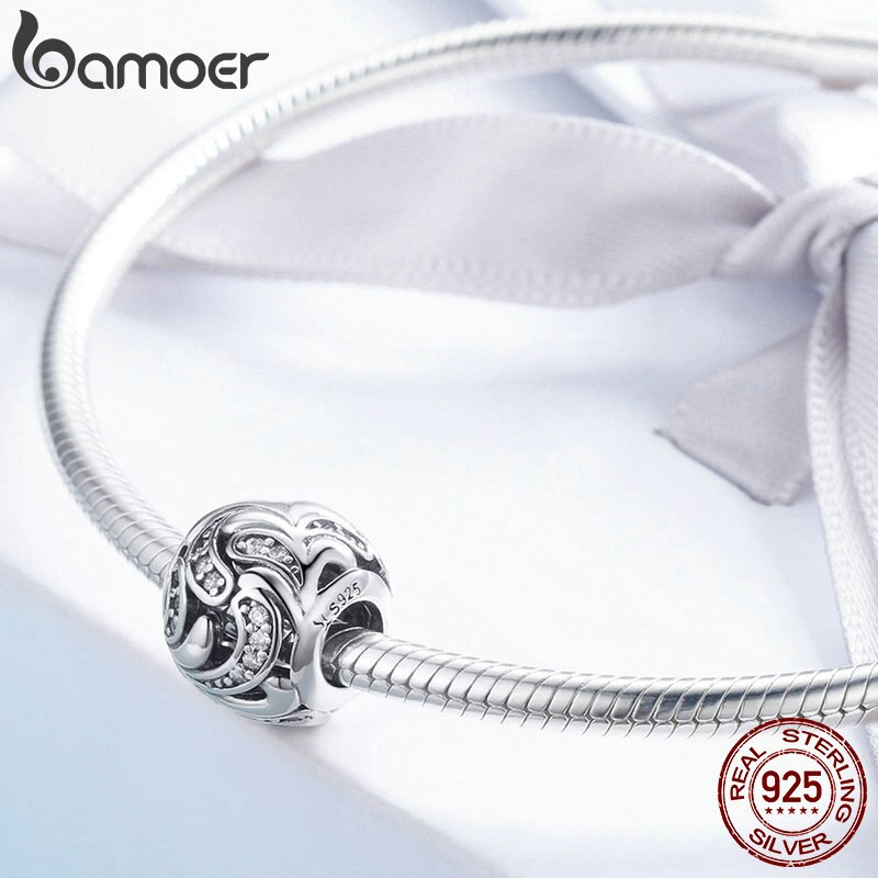 BAMOER Genuine 925 Sterling Silver Blooming Flower Dazzling CZ Charm Beads fit Women Charm Bracelets Bangles DIY Jewelry SCC742