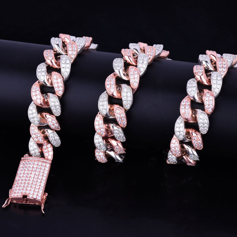 Bubble Letter 20mm Heavy Rose Color Zircon Miami Cuban Link Chain for Men Necklace Choker Hip Hop Jewelry Free Shipping Items