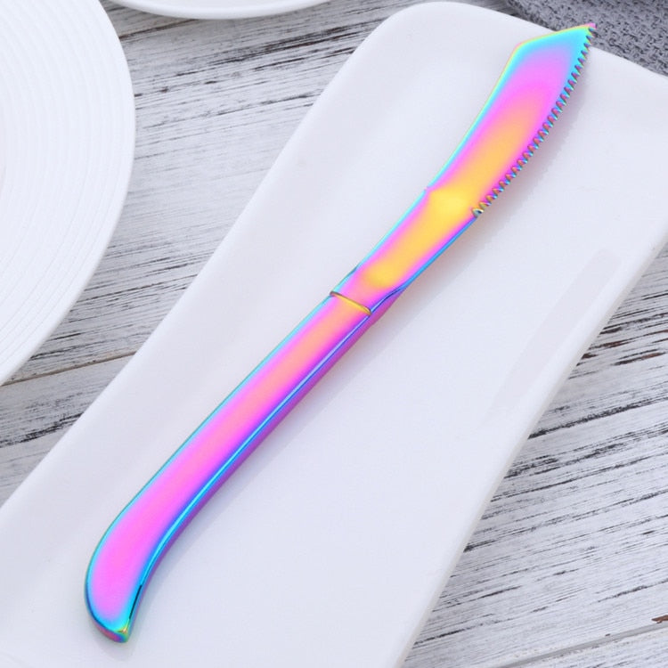 4/6/8pcs Stainless Steel Rainbow Steak Knife Sharp Table Knives Set Restaurant Cutlery Dinner Knife Black Dinnerware Set