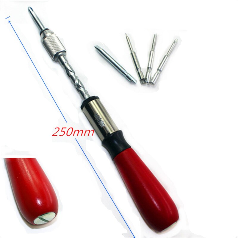 1pcs Semi-automatic 260MM Spiral Screw Driver Hand Pressing Ratchet Screwdriver Tool with Slotted and Phillips Screwdriver Bits