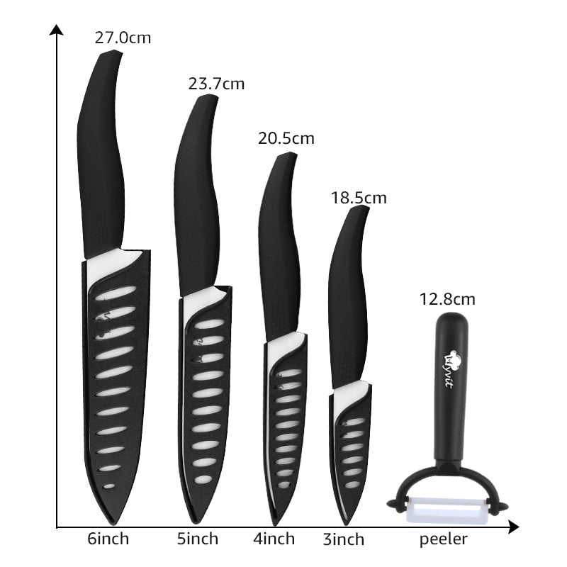 Messerset Keramikmesserset 3 4 5 6 Zoll Zirkonia Keramik Schwarz-Weiß-Klinge Kochen Schälen Obst Kochmesser