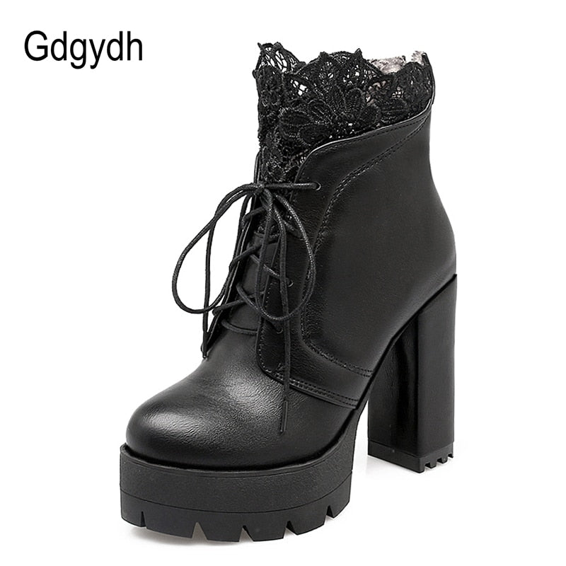 Gdgydh, otoño 2022, botas de plataforma con cordones para mujer, tacones altos, tacones de plataforma negros para mujer, botas cortas de primavera, zapatos de mujer para fiesta