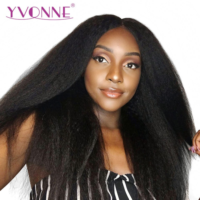 YVONNE Kinky Straight Clip In Human Hair Extensions Brazilian Virgin Hair Natural Color 7 Pieces/set 120g