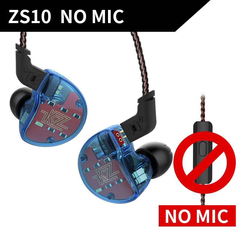 KZ ZS10 Auriculares 10 controladores Auriculares 4BA + 1DD Auriculares híbridos dinámicos HiFi Bass Auriculares deportivos Cancelación de ruido en monitores de oído