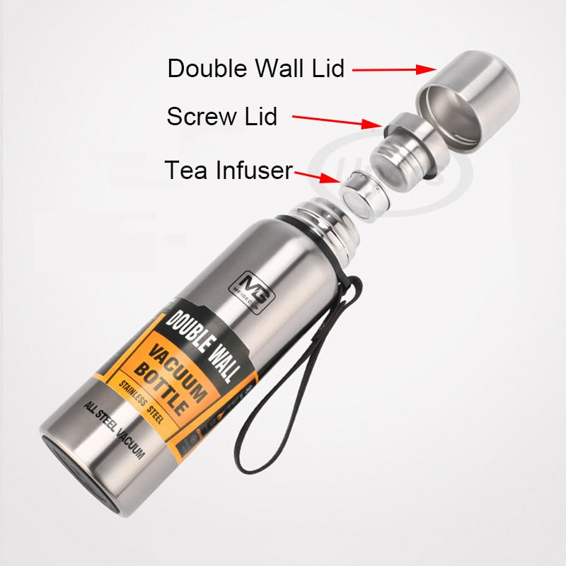 UPORS, termo de acero inoxidable de gran capacidad, termo portátil al vacío, vaso aislado con botella térmica de cuerda, 500/700/1000/1500ml