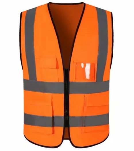 Custom LOGO Reflective Safety Vest Bright Neon Color with 2 Inch Reflective Strips - Orange Trim - Zipper Front Medium Free Size