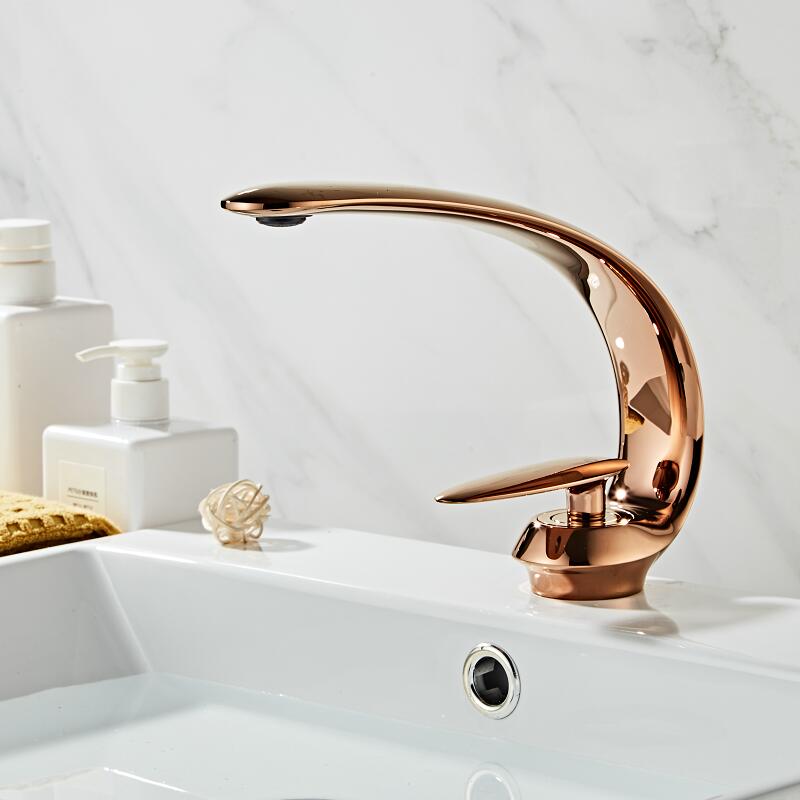 Grifo de lavabo de oro rosa/negro/dorado, grifo mezclador de lavabo de baño, grifo de lavabo de latón, grúa de un solo orificio para baño