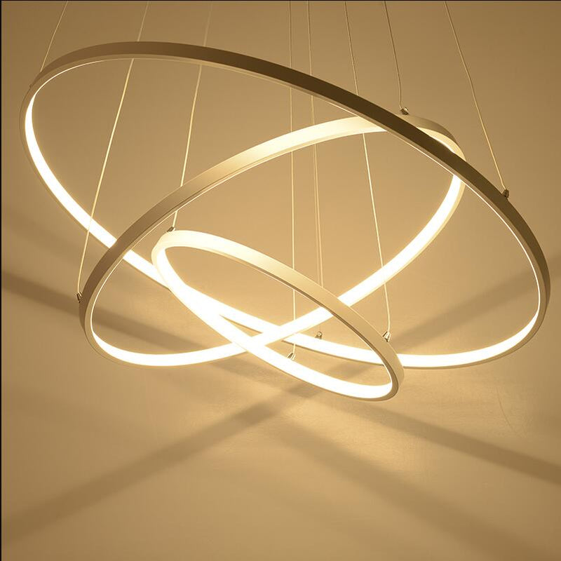 D100cm Black/White Modern pendant lights for living room dining room 4/3/2/1 Circle Rings acrylic aluminum body LED pendant Lamp