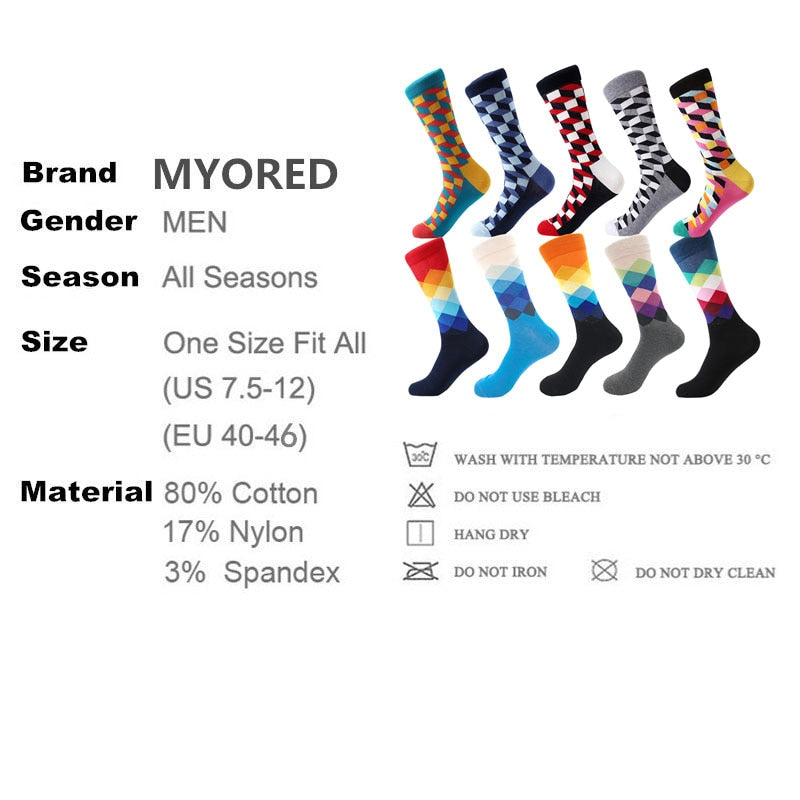MYORED Herren bunt Freizeitkleid Socken gekämmte Baumwolle gestreift kariert geometrisches Gittermuster Modedesign hohe Qualität