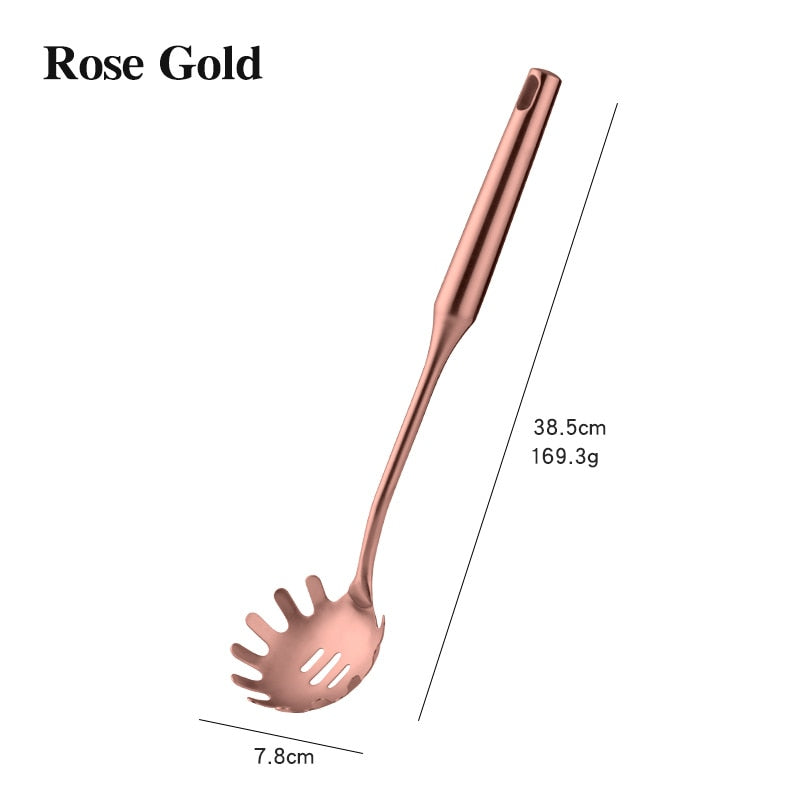 Stainless Steel Rose Gold Kitchen Utensils Cooking Tools Cookware Set Turner Ladle Spoon For Restaurant Dinnerware Set Utensils