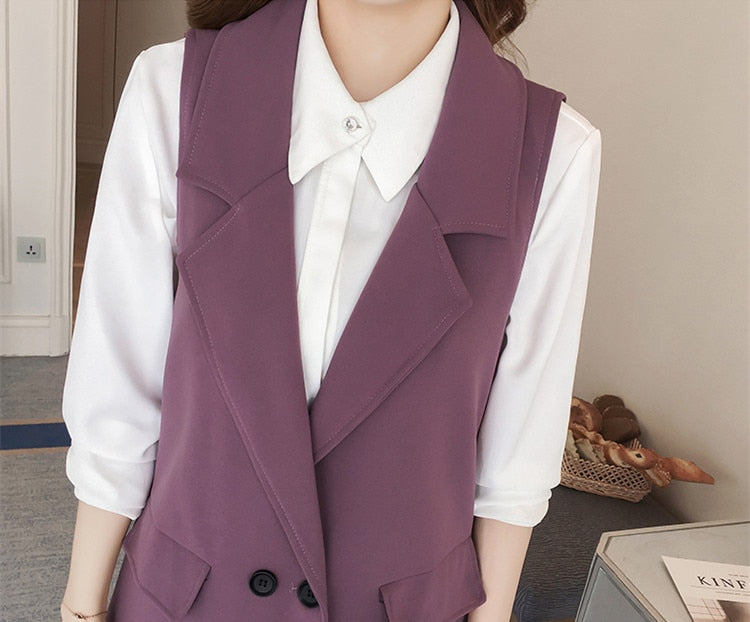 ¡Novedad de 2022! Chaleco morado elegante de primavera para mujer, chaqueta coreana larga sin mangas para mujer de oficina, abrigo negro ajustado a la moda para mujer, chaleco para mujer