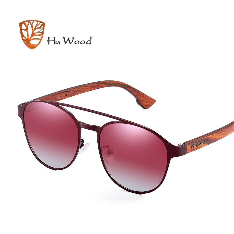 HU Holz Polarisierte Sonnenbrille Holz Federscharnier Edelstahlrahmen Damen Sonnenbrille für Herren Linse UV400 Schutz GR8041