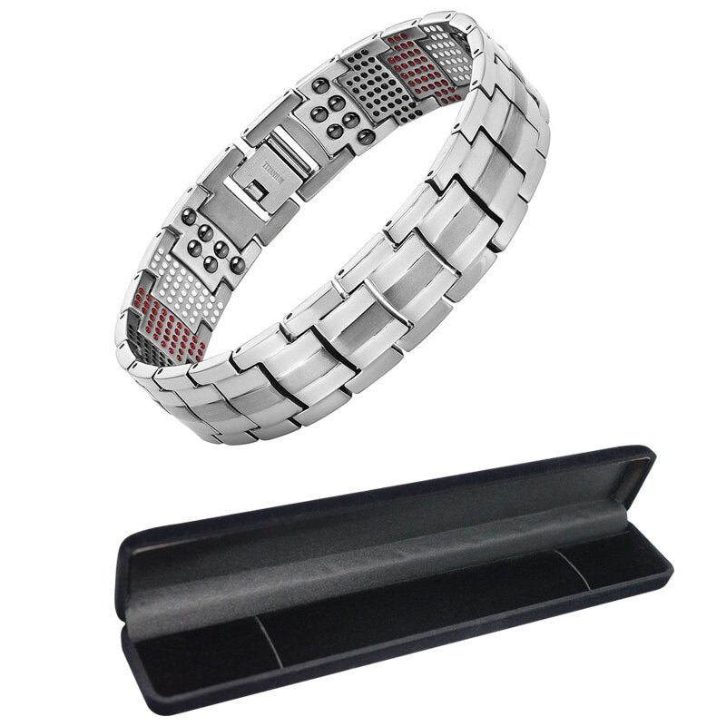 Pulsera magnética Vivari para la salud de los hombres, brazalete de titanio puro chapado en plata, pulseras rojas de germanio lejano de iones magnéticos